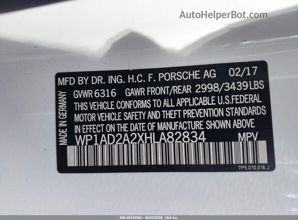 WP1AD2A2XHLA82834 2017 PORSCHE CAYENNE White Engine compartment view
