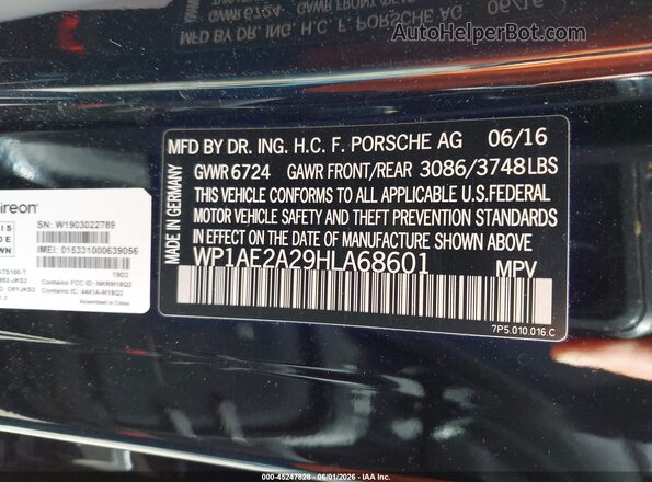 WP1AE2A29HLA68601 2017 PORSCHE CAYENNE Black Vista del compartimento del motor