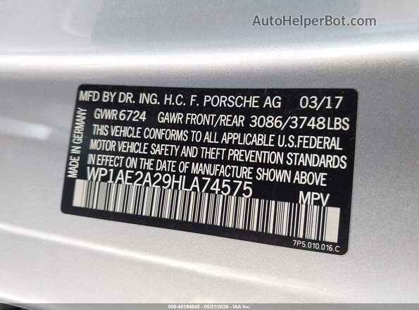WP1AE2A29HLA74575 2017 PORSCHE CAYENNE Silver 