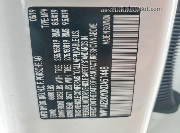 WP1AE2AY0KDA51448 2019 PORSCHE CAYENNE White VIN კოდის სტიკერის ხედი