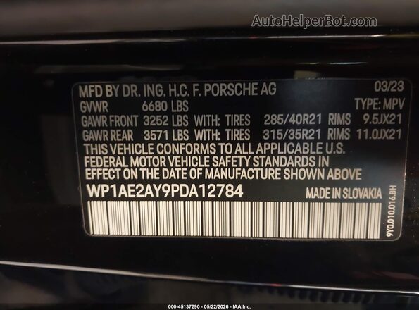 WP1AE2AY9PDA12784 2023 PORSCHE CAYENNE Black Շարժիչի բաժամունքի տեսք