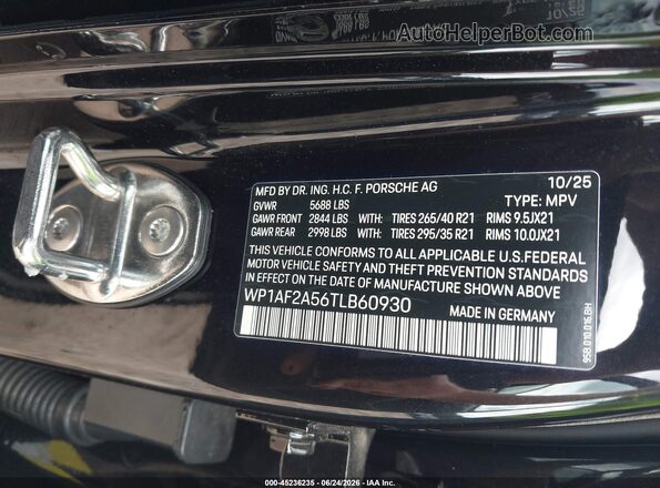 WP1AF2A56TLB60930 2026 PORSCHE MACAN Black Вид підкапотного простору