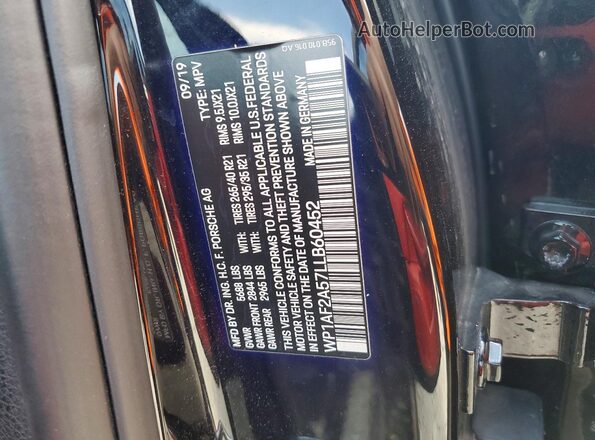 WP1AF2A57LLB60452 2020 PORSCHE MACAN Black Widok naklejki z numerem VIN