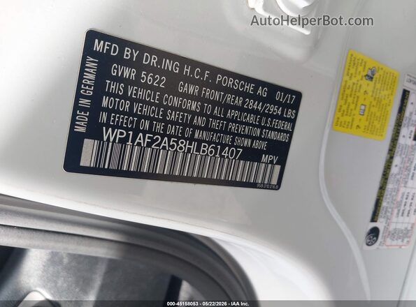 WP1AF2A58HLB61407 2017 PORSCHE MACAN White Շարժիչի բաժամունքի տեսք