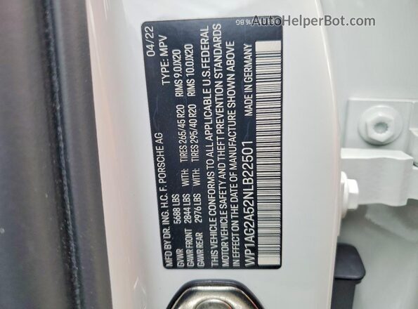 WP1AG2A52NLB22501 2022 PORSCHE MACAN White 