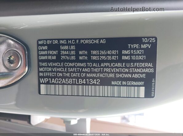 WP1AG2A58TLB41342 2026 PORSCHE MACAN Бежевый Вид подкапотного пространства