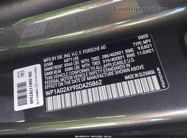 WP1AG2AY9SDA25862 2025 PORSCHE CAYENNE Серый Вид подкапотного пространства