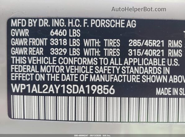 WP1AL2AY1SDA19856 2025 PORSCHE CAYENNE Серый Вид подкапотного пространства