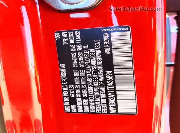 WP1BA2AY1TDA36894 2026 PORSCHE CAYENNE Red Widok naklejki z numerem VIN