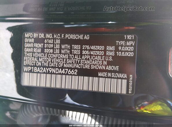 WP1BA2AY9NDA47662 2022 PORSCHE CAYENNE Black Շարժիչի բաժամունքի տեսք