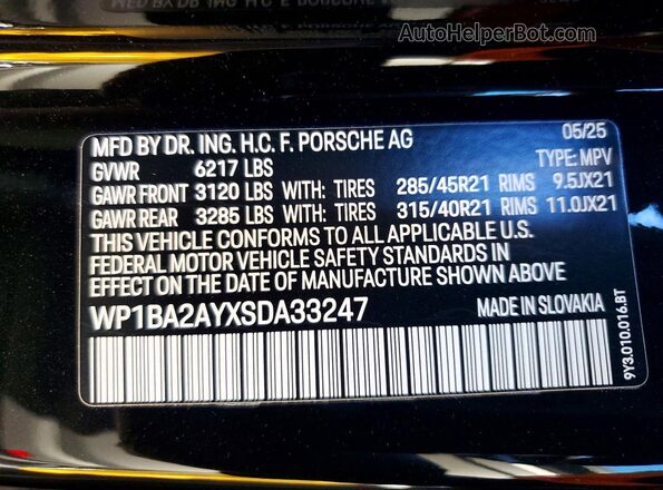 WP1BA2AYXSDA33247 2025 PORSCHE CAYENNE Black Vista interior de 360 grados