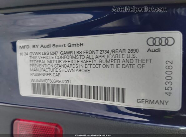 WUAAWCF56SA902031 2025 AUDI RS5 Blue Շարժիչի բաժամունքի տեսք