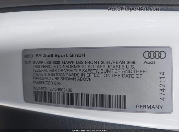 WUAPCBF23NN902486 2022 AUDI RS7 White Շարժիչի բաժամունքի տեսք