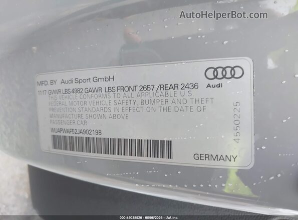 WUAPWAF52JA902198 2018 AUDI RS5 Gray Widok komory silnika