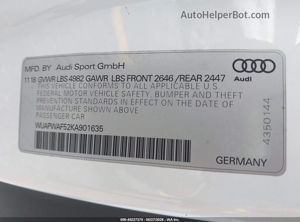 WUAPWAF52KA901635 2019 AUDI RS5 White Շարժիչի բաժամունքի տեսք