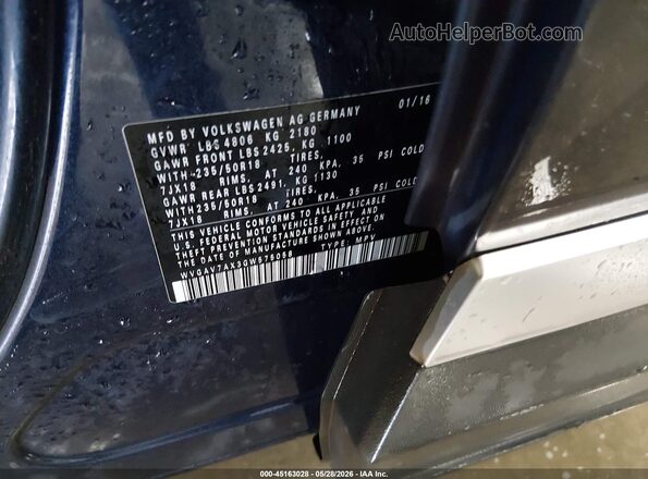 WVGAV7AX3GW575058 2016 VOLKSWAGEN TIGUAN Blue ძრავის განყოფილების ხედი