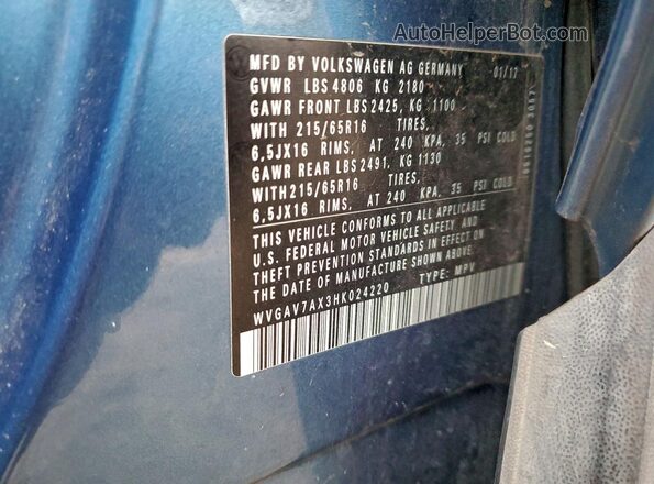 WVGAV7AX3HK024220 2017 VOLKSWAGEN TIGUAN Blue Շարժիչի բաժամունքի տեսք