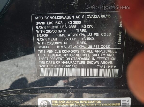 WVGEF9BP0GD001196 2016 VOLKSWAGEN TOUAREG Black Vista del compartimento del motor