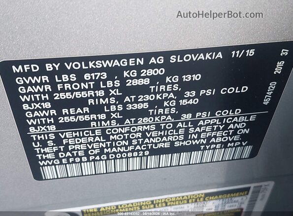 WVGEF9BP4GD008829 2016 VOLKSWAGEN TOUAREG Silver Engine compartment view