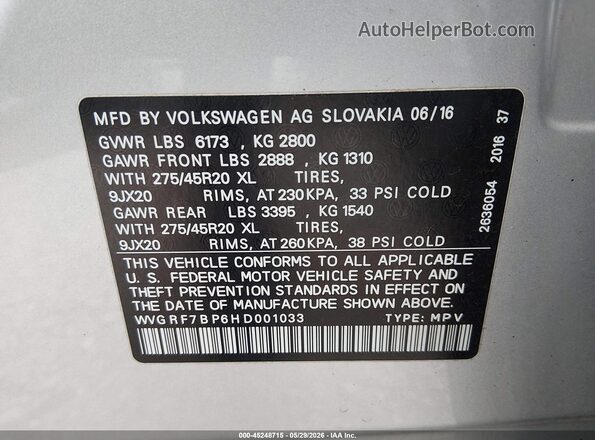 WVGRF7BP6HD001033 2017 VOLKSWAGEN TOUAREG Silver ძრავის განყოფილების ხედი
