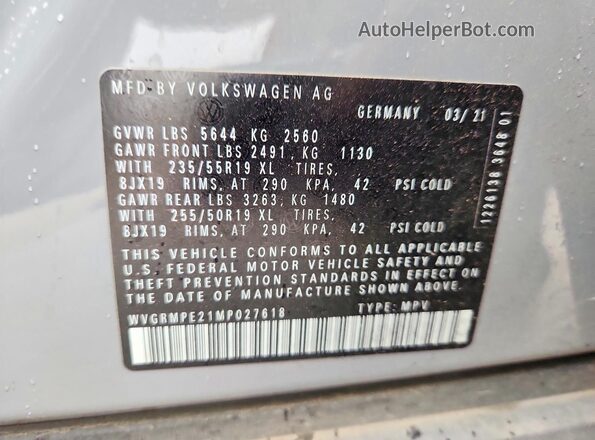 WVGRMPE21MP027618 2021 VOLKSWAGEN ID.4 Серый 