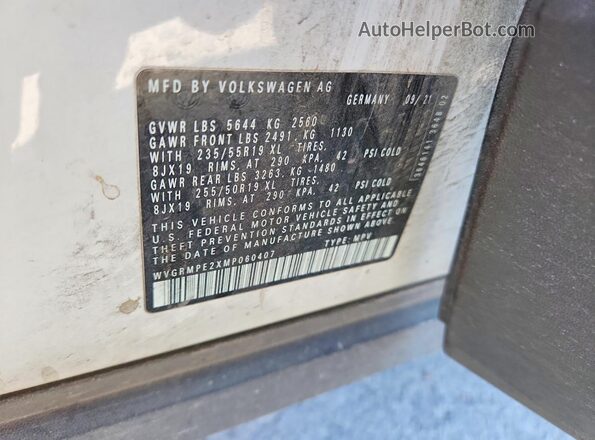 WVGRMPE2XMP060407 2021 VOLKSWAGEN ID.4 White Widok wnętrza 360 stopni