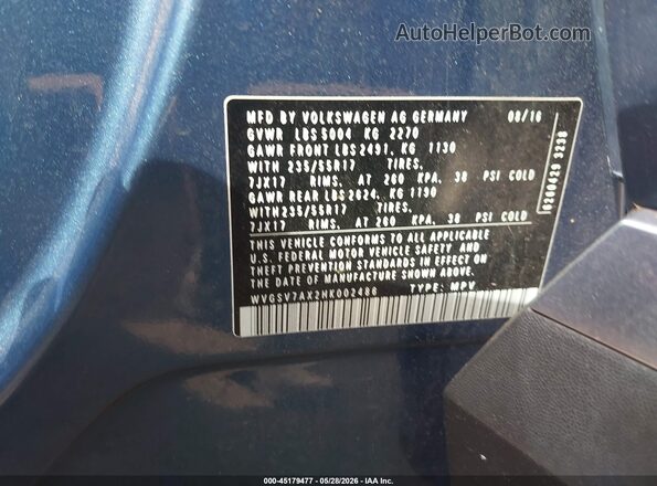 WVGSV7AX2HK002486 2017 VOLKSWAGEN TIGUAN Синий Вид подкапотного пространства