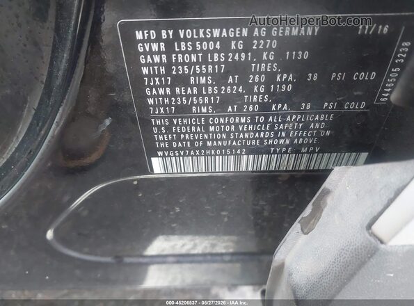 WVGSV7AX2HK015142 2017 VOLKSWAGEN TIGUAN Black ძრავის განყოფილების ხედი