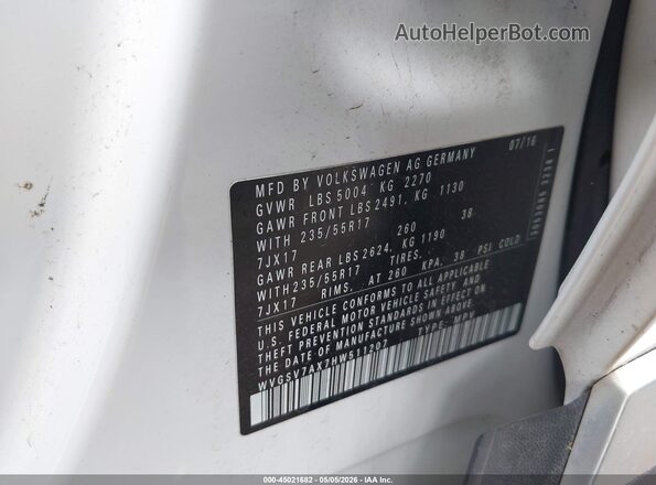 WVGSV7AX7HW511207 2017 VOLKSWAGEN TIGUAN White ძრავის განყოფილების ხედი