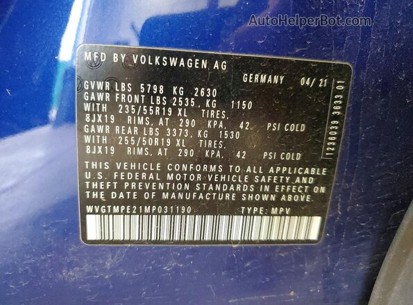 WVGTMPE21MP031190 2021 VOLKSWAGEN ID.4 Blue 