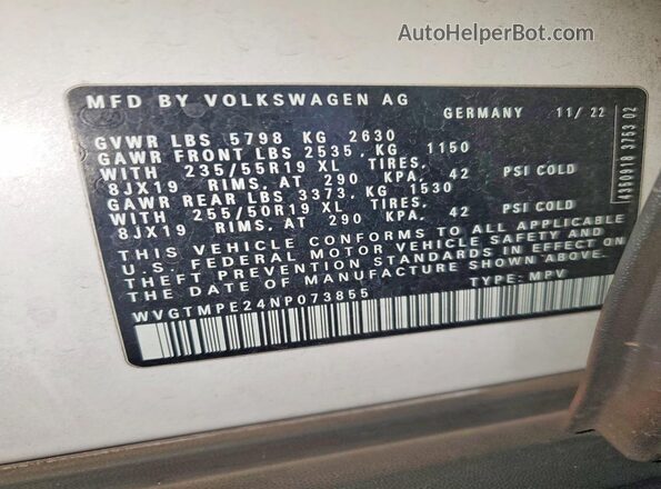 WVGTMPE24NP073855 2022 VOLKSWAGEN ID.4 White Vista del compartimento del motor