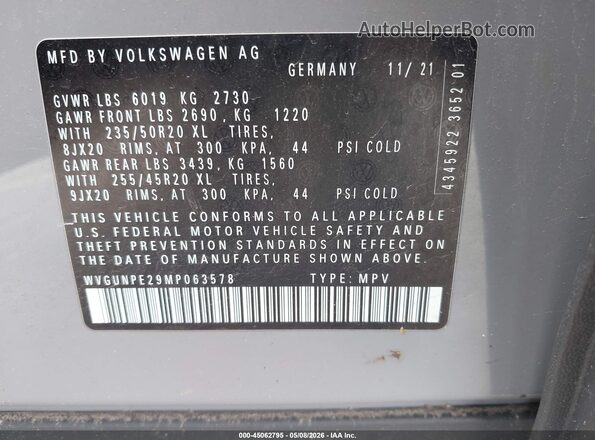 WVGUNPE29MP063578 2021 VOLKSWAGEN ID.4 Gray ძრავის განყოფილების ხედი