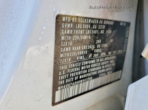 WVGUV7AX6HW507206 2017 VOLKSWAGEN TIGUAN White VIN კოდის სტიკერის ხედი