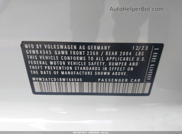 WVW3A7CD1RW158505 2024 VOLKSWAGEN GOLF White 