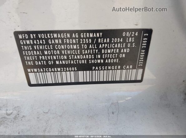 WVW3A7CD4RW226005 2024 VOLKSWAGEN GOLF White Engine compartment view