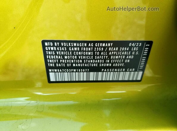 WVW8A7CD3PW193677 2023 VOLKSWAGEN GTI Yellow Շարժիչի բաժամունքի տեսք