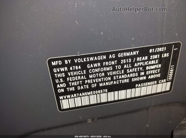 WVWAR7AN5ME006575 2021 VOLKSWAGEN ARTEON Gray 