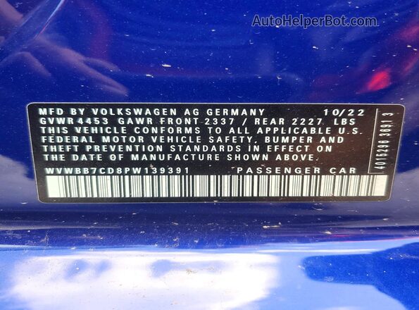 WVWBB7CD8PW139391 2023 VOLKSWAGEN GOLF Blue ძრავის განყოფილების ხედი