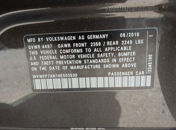 WVWFP7AN1HE503530 2017 VOLKSWAGEN CC Black Vista del compartimento del motor