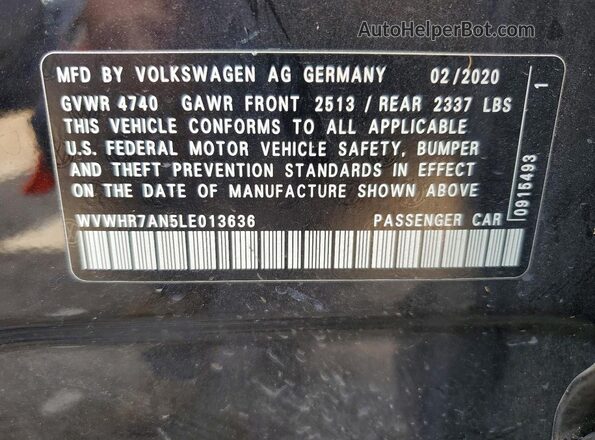 WVWHR7AN5LE013636 2020 VOLKSWAGEN ARTEON Black Vista del compartimento del motor