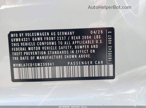 WVWLA7CD1SW230941 2025 VOLKSWAGEN GOLF White 