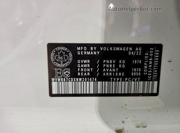 WVWR87CDXNW201674 2022 VOLKSWAGEN GTI White Widok komory silnika