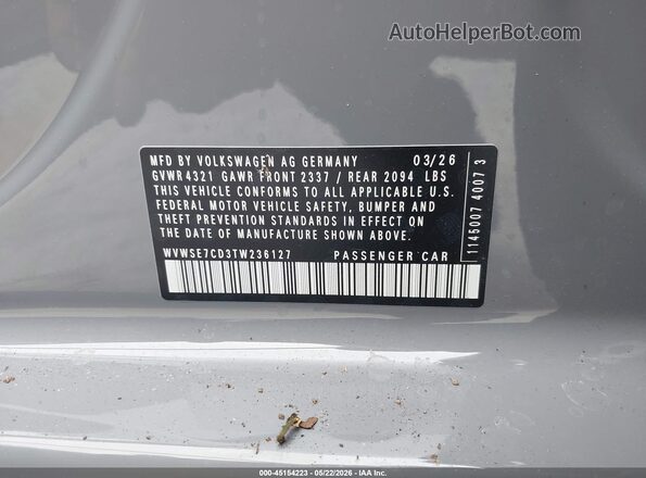 WVWSE7CD3TW236127 2026 VOLKSWAGEN GOLF Gray Widok komory silnika