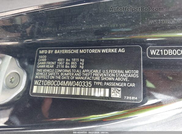 WZ1DB0C04MW040335 2021 TOYOTA GR SUPRA Black Engine compartment view