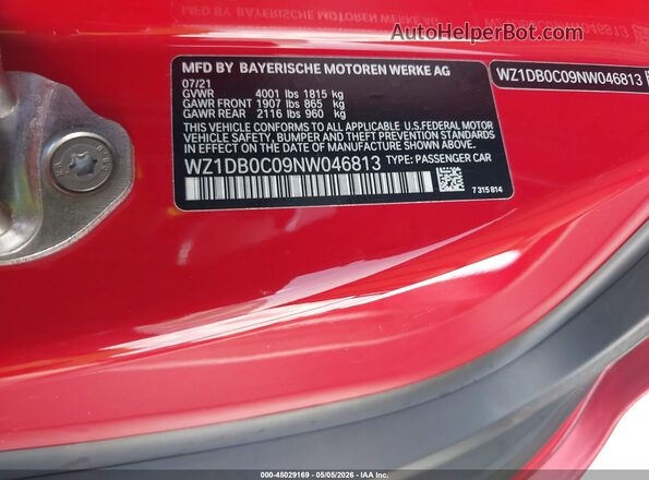 WZ1DB0C09NW046813 2022 TOYOTA GR SUPRA Red ძრავის განყოფილების ხედი