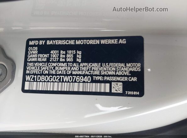 WZ1DB0G02TW076940 2026 TOYOTA GR SUPRA White Engine compartment view