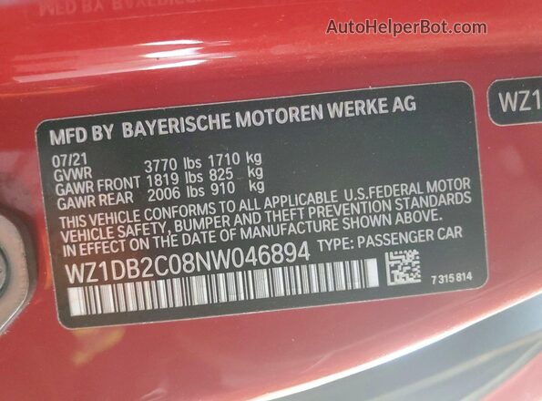 WZ1DB2C08NW046894 2022 TOYOTA GR Красный Вид подкапотного пространства