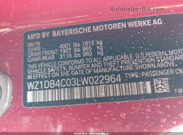 WZ1DB4C03LW022964 2020 TOYOTA GR SUPRA Red ძრავის განყოფილების ხედი