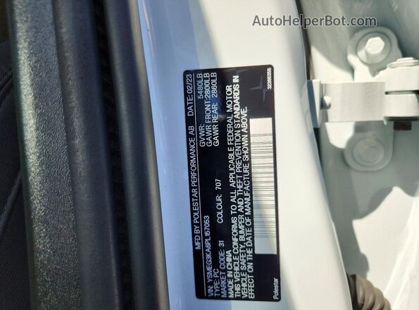 YSMEG3KA6PL157053 2023 POLESTAR 2 White Widok komory silnika