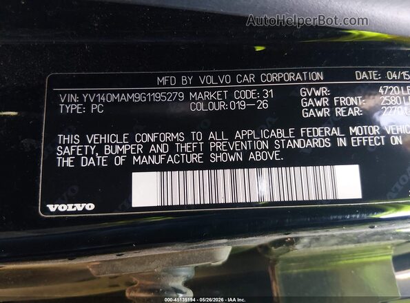 YV140MAM9G1195279 2016 VOLVO S80 Black Շարժիչի բաժամունքի տեսք